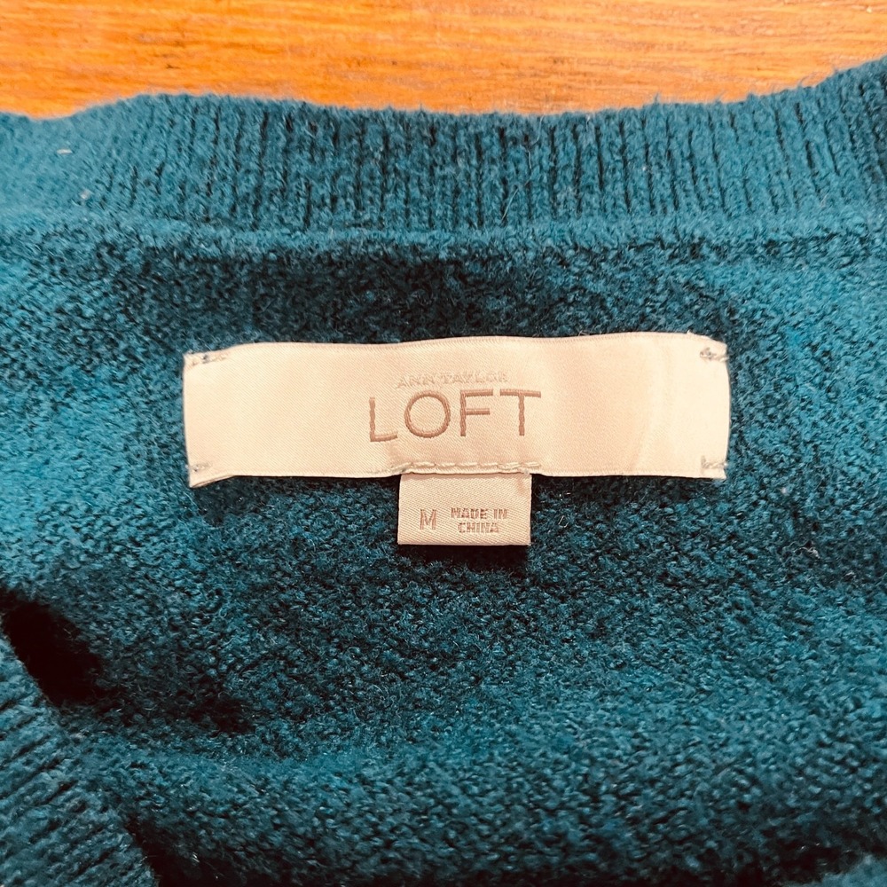 LOFT Womens M Teal Tunic Sweater Side Slits Wool Blend Knit Relaxed Modern Chic - Picture 7 of 10